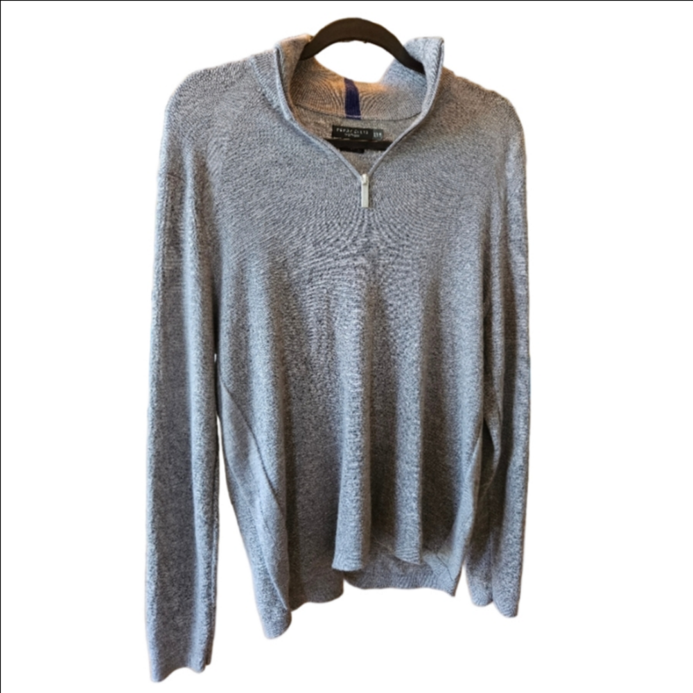 Perry Ellis Motion Merino Blend Men's Mock Neck Quarter Zip Gray Sweater LARGE